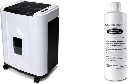 Aurora AU120MB 120-Sheet Auto Feed High Security Micro-Cut Paper Shredder / 30 Minutes (White/Black) and Aurora SL16 Professional Grade Synthetic Shredder Oil, 16 Oz Flip-Top Leak Proof Bottle