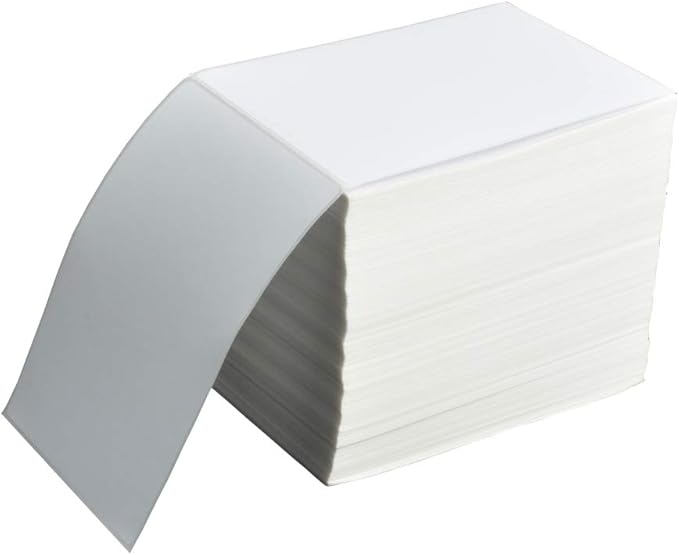 4 Stacks Fanfold 4" x 6" Direct Thermal Labels, 1000 Labels Per Stack, White Perforated Shipping Labels, Permanent-Adhesive, Compatible Zebra, Rollo Thermal Label Printer