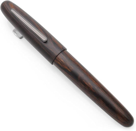 JINHAO 9056 Natural Wood Fountain Pen Handmade Ink Pen (Ebony Wood, Black clip, Fine Nib 0.5mm)