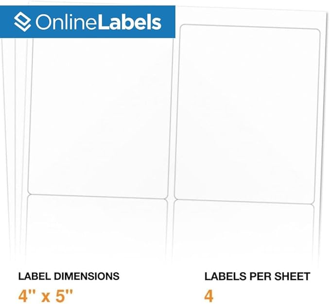 4 x 5 Rectangle Mailing Labels - Permanent, White Matte - Shipping, Wine, Product - Pack of 2,000-500 Sheets - Inkjet/Laser Printers - Online Labels