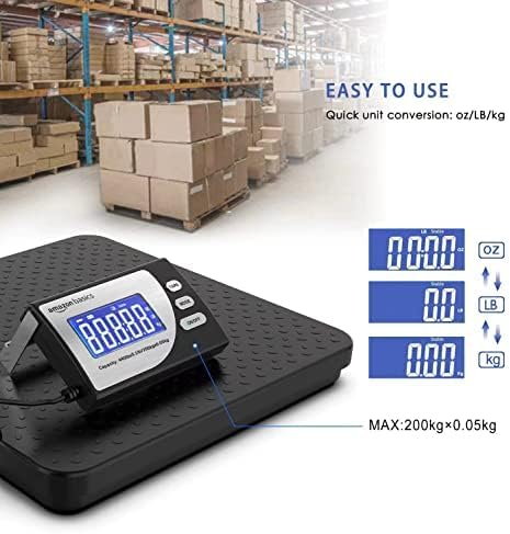Amazon Basics Digital Postal Scale, Heavy Duty Weighing Platform for Packages, Shipping, 660 lb Capacity, 1 Ounce Readability, Portable, Black
