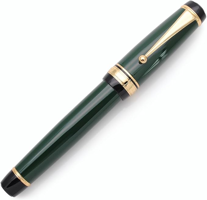 Metal Big Fountain Pen Set Medium Nib 0.7mm, Includes Ink Refill Converter, 5 Ink Cartridges & Gift Box (Medium Nib 0.7mm, Green)