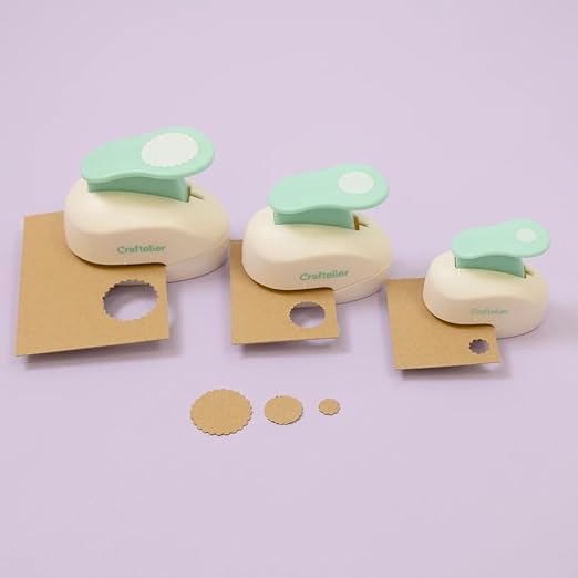 Craftelier - Circle Scallop Punch Set | 3/8", 5/8" & 1" Shape Scalloped Hole Puncher for Paper Crafts | Round Scalloped Hole Punch for Scrapbooking, DIY Cards & Journals | Craft Punch Set for Paper
