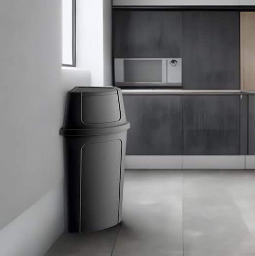 21 Gallon Black Plastic Recycling Bin with Push Door Lid, Commercial Durable Trash Can