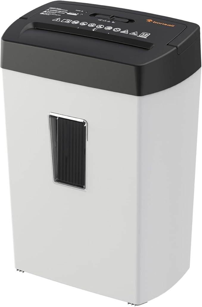 Bonsaii Heavy-Duty Shredder, Up to 12 Sheets, P-4 high Security, Credit Cards, Mail, & Staples, 5.5-Gallon bin with a Transparent Window, Suitable for Heavy-Duty use in Home Offices, White & Black