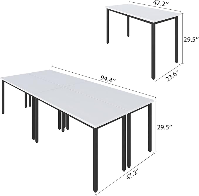 Bonzy Home Conference Tables 8ft Office Computer Desk for Meeting Room Study Writing Printer Podcast Table for 10 People 4PCS 94.4"x47.2"x29.5", White