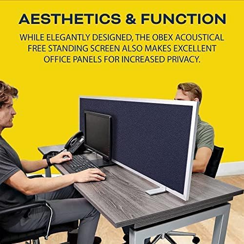 OBEX Acoustical Free Standing Privacy Screen, Cubicle Accessories Desk Privacy Panel, Desk Dividers for Office, Office Furniture Partitions Portable Sound Proof Dividers, 12" x 42", Slate