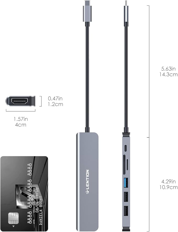 LENTION USB C Hub with 100W Charging, 4K HDMI, Dual Card Reader, USB 3.0 & 2.0 Compatible MacBook Pro, New Mac Air/Surface, Chromebook, More, Stable Driver Adapter (CB-CE18, Space Gray)