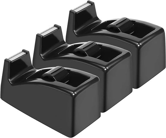 JIKIOU Desktop Tape Dispenser - Non-Skid Base - Weighted Tape Roll Dispenser - Perfect for Office Home School (Tape not Included) - (3-Pack Black)