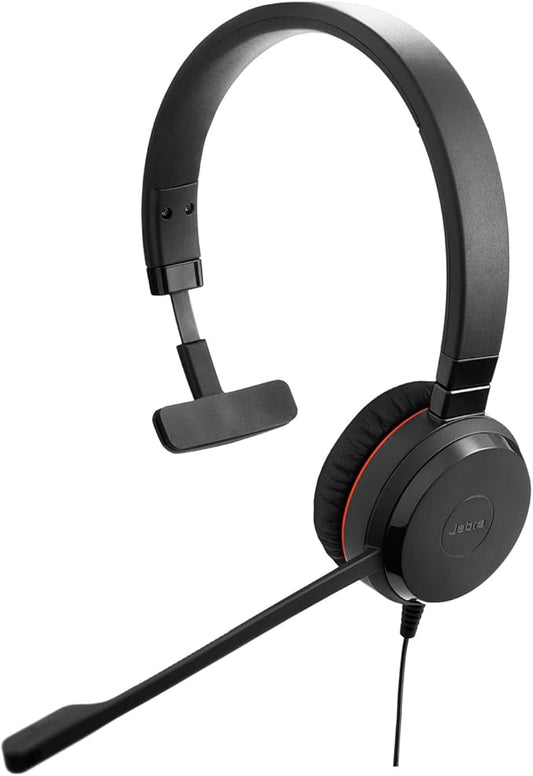 Jabra Evolve 30 II Wired Single-Ear Headset with Mic for Work - 3.5mm Jack, USB-A/USB-C Connectivity, Computer Headset with Noise-Cancelling Microphone, Microsoft Teams Certified, Call Control - Black