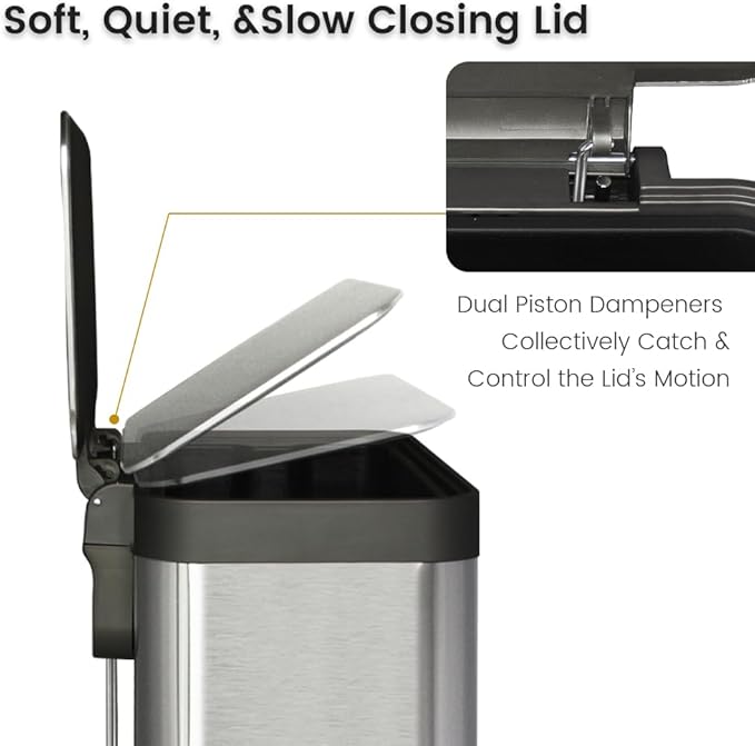 50 Liter / 13 Gallon Trash Can, Fingerprint Proof Stainless Steel Kitchen Trash Can with Removable Inner Bucket, Step Trash Bin for Home Offices and Public Areas