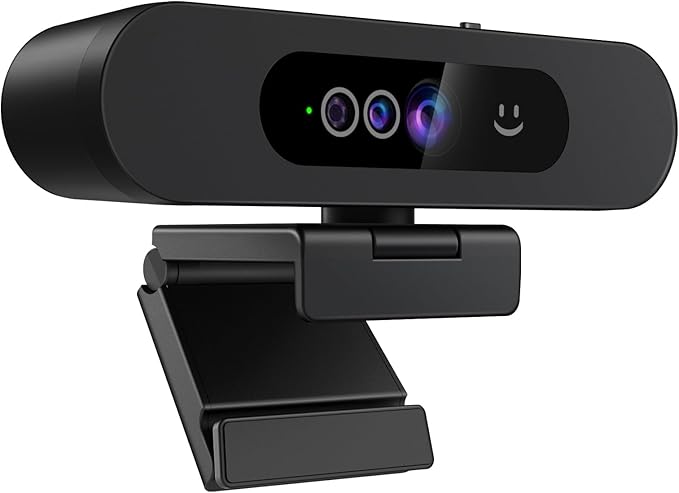Window Hello Webcam, 1080P 30fps Camera with Noise-reducing Mic, Plug & Play, 90° Wide Angle, Built-in Privacy Cover, 360° Rotation Pan & 90° Tilt, Perfect for Zoom, Google Meet, Microsoft Teams