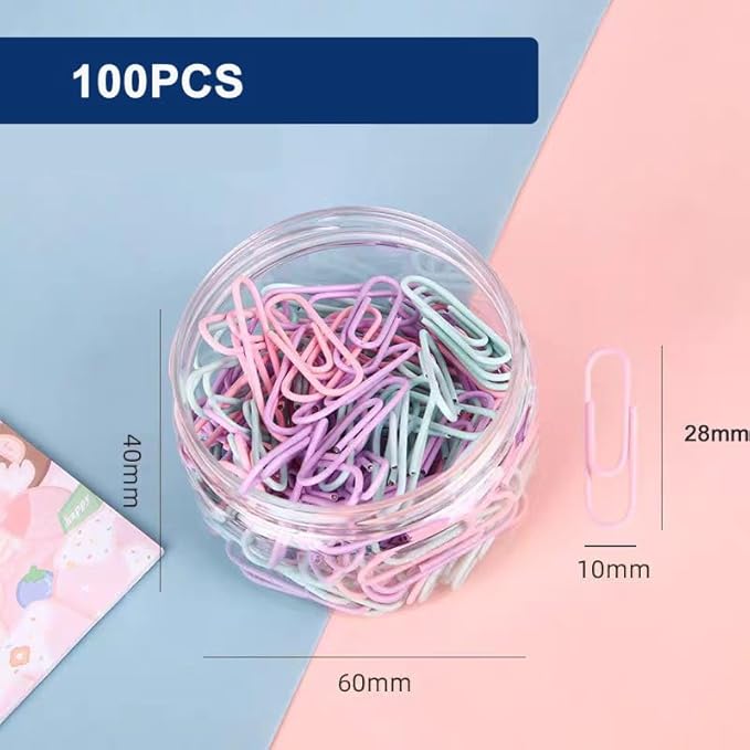 Macaron Colored Paper Clips, 1.1" Medium Paper Clip（28mm, 100pcs Paperclips for Office Supplies and Organization