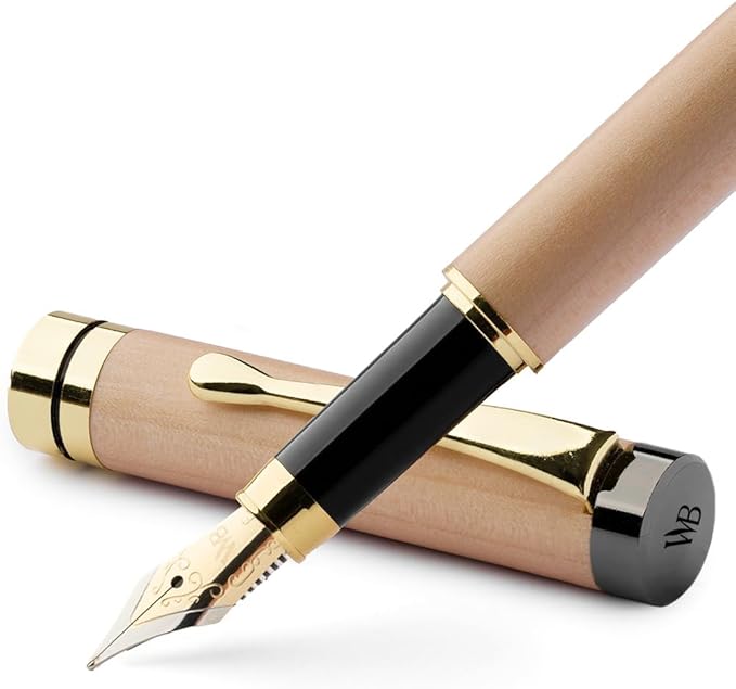 Wordsworth & Black Fountain Pen Set, Luxury Bamboo Wood - Fine Nib, Gift Case; Includes 6 Ink Cartridges, Ink Refill Converter -Journaling, Calligraphy; Drawing, Smooth Writing [Maple Wood]