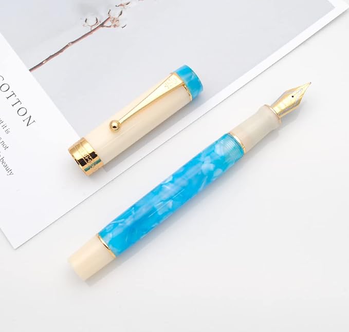 JINHAO 100 Fountain Pen with Ink Converter (Medium Nib 0.7mm, Sky Blue-B)