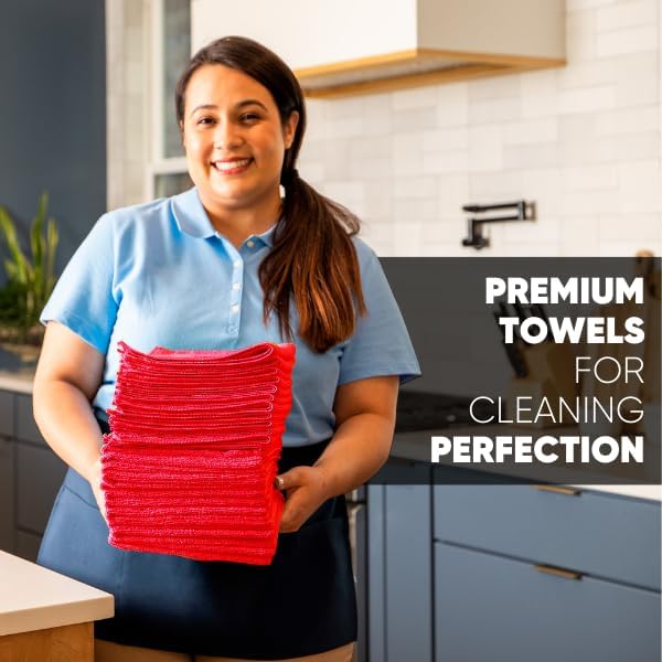 MW Pro Microfiber Cleaning Cloth | Red (12 Pack) | Size 16" x 16" | All Purpose Microfiber Towels - Clean, Dust, Polish, Scrub, Absorbent
