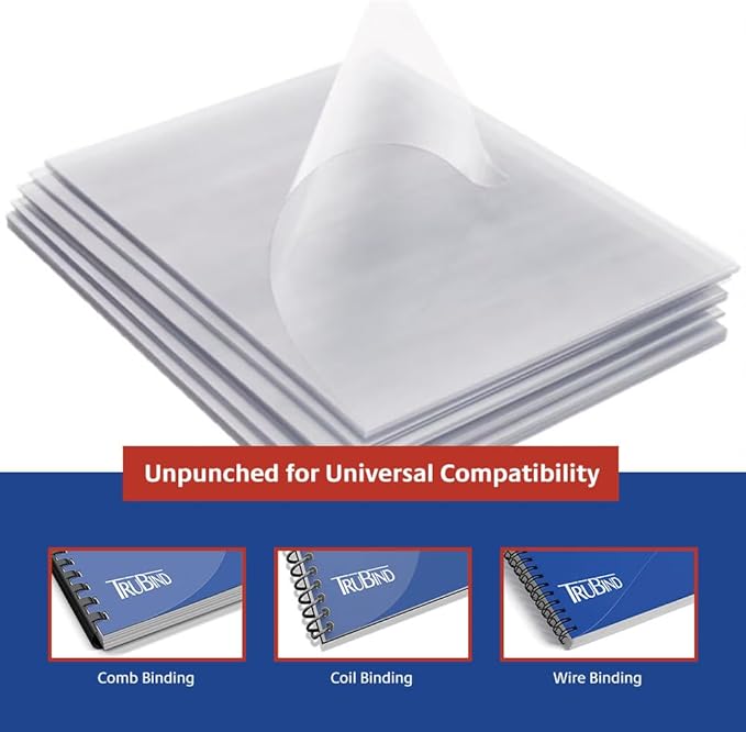 TruBind Binding Covers for Reports and Presentations - Crystal Clear PVC - 7 Mil Thick - Letter Size - 8 1/2 inch x 11 inch - Square Corners - No Tissue Interleaving - 100/Bx (CVR-07ASN)