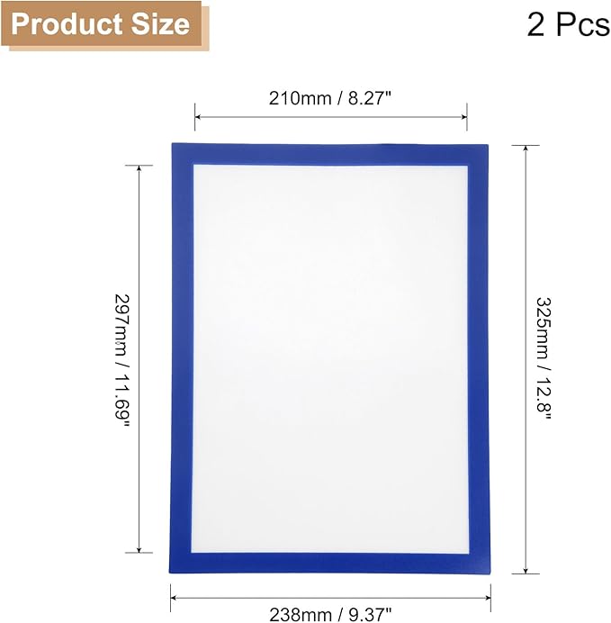 uxcell 2 Pcs Magnetic Sign Holder, 8.3" x 11.7" Self-Adhesive Magnetic Wall Signs Holder Magnetic Picture Frame Document Holder for Home Office Wall Window Displays, Dark Blue