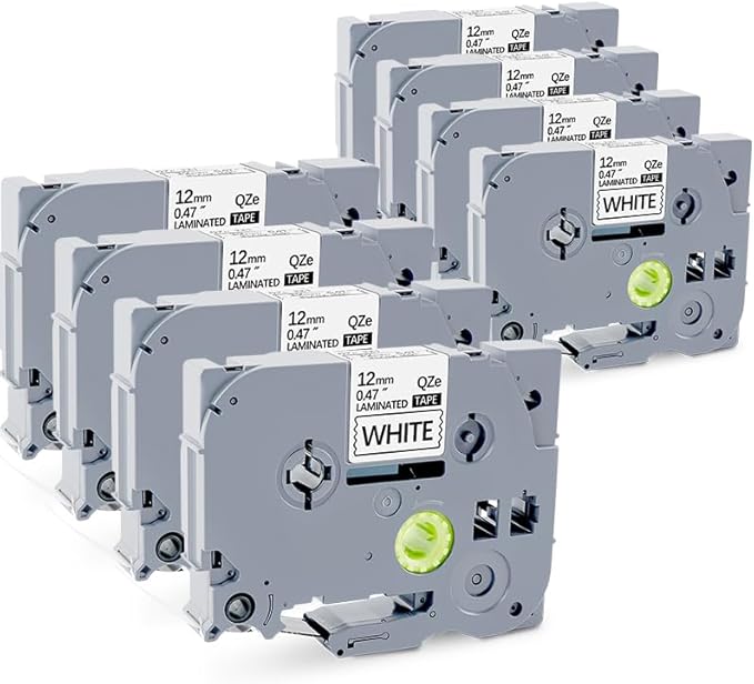 8Pack TZe-231 Tape Label Maker Compatible with Brother P-Touch TZe-231 Tape, TZE231 ½” 0.47”x 26.2 ft Laminated Black on White, for use with PT-D210, PT-H110, PT-D220, PT-D410, PT-D600