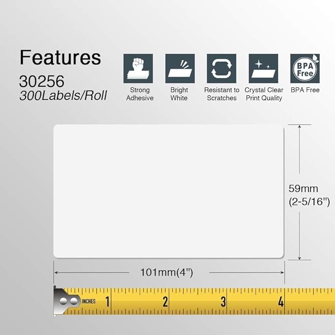 BETCKEY - Compatible DYMO 30256 (2-5/16" x 4") Shipping Labels, Perforated, Compatible with DYMO Labelwriter 450, 4XL, Rollo & Zebra Desktop Printers [16 Rolls/4800 Labels]