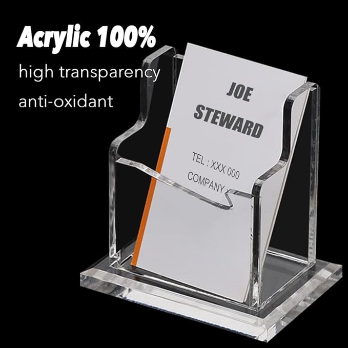 PARTSPOWER 2 Packs Acrylic Business Card Holders for Desk, Vertical Clear Business Name Card Display Stand, Desk Accessory Business Name Card Organizer (Vertical, 1-Slot)