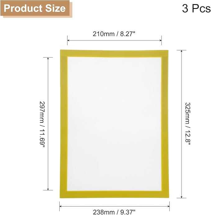 uxcell 3 Pcs Magnetic Sign Holder, 8.3" x 11.7" Self-Adhesive Magnetic Wall Signs Holder Magnetic Picture Frame Document Holder for Home Office Wall Window Displays, Yellow