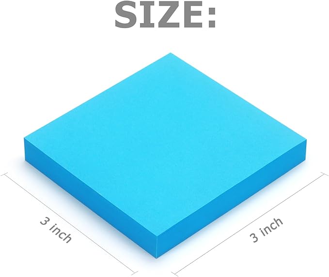 Pop Up Sticky Notes 3x3 inch Bright Colors Self-Stick Pads 6 Pads/Pack 100 Sheets/Pad Total 600 Sheets