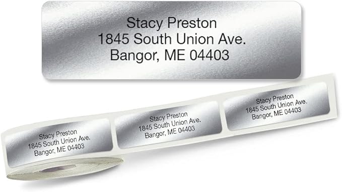 Colorful Images Silver Metallic Foil Rolled Return Address Mailing Labels with Dispenser, Customize with Name & Shipping Address, 250 Self Adhesive, Easy Peel Sticker Label Roll, 3/4" x 2 1/2"