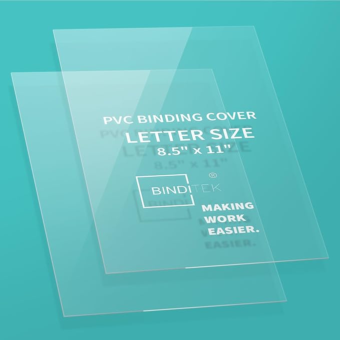 Binditek 100 Pack 6 Mil PVC Binding Report Covers, 8.5 x 11 Inches, Letter Size, Square Corners, Un-Punched, Office Supplies