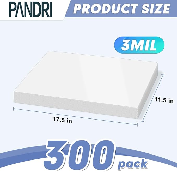Laminating Sheets, PANDRI 300 Pack Thermal Laminating Pouches Holds 11 x 17 Inch, 3 Mil Plastic Laminator Paper 11.5 x 17.5 Inch, Clear Round Corner