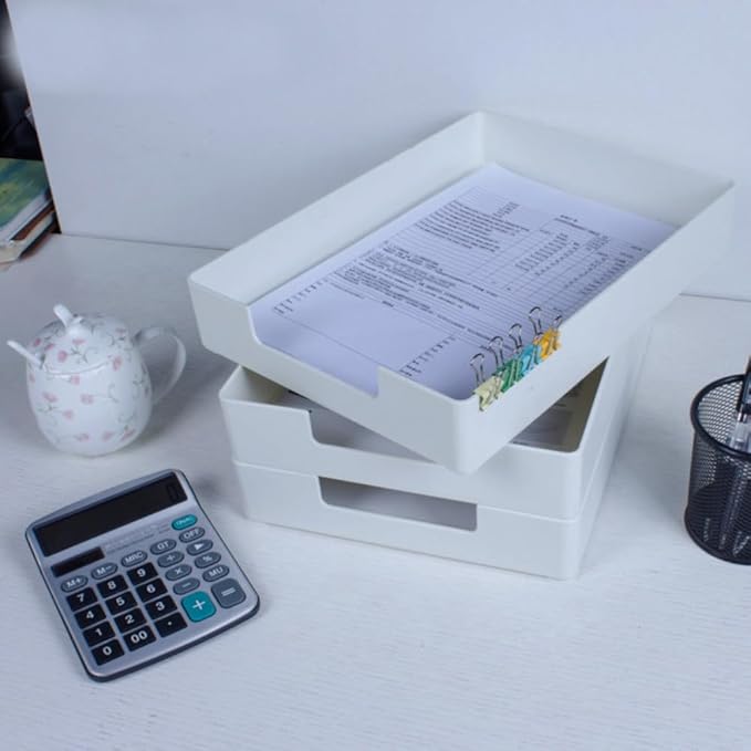 Desk Letter Tray, 2PCS A4 Size Plastic Stackable File Document Organizer, Office Desktop File Paper Holder, Book Storage Rack,Anti-Skid Stacking Support for Office Supplies (White)