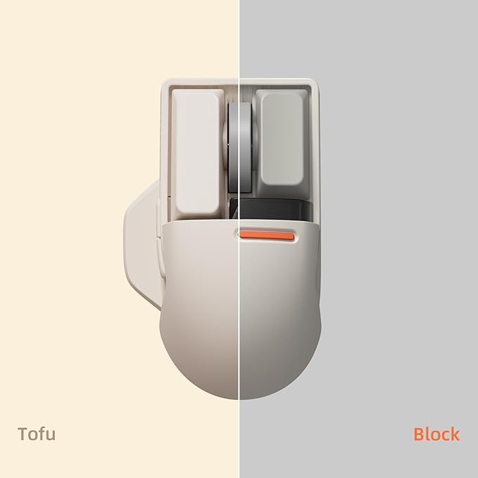 LOFREE Touch PBT Wireless Mouse with USB Receiver, Bluetooth, Wired Connection, Rechargeable, 4000 DPI with OLED Screen Compatible with Glass Surface for Mac Windows PC Notebook/Block Retro Grey