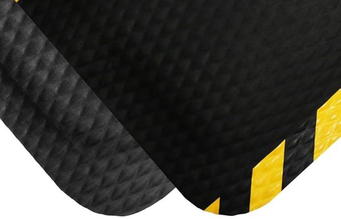 American Floor Mats Hog Heaven Premium 7/8" Black & Yellow Border 3' x 12' Nitrile Backed Anti-Fatigue Comfort Mat