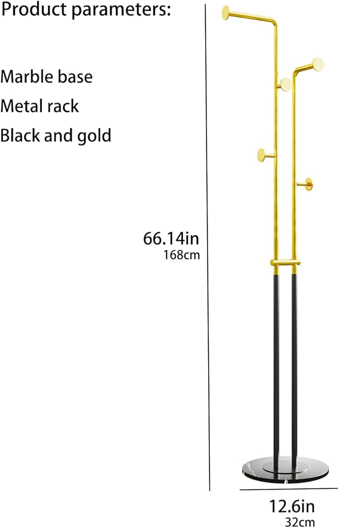 Coat Rack Stand,Black and gold Clothing Rack Freestanding with Marble Base,Metal Coat Hanger Rack,coat tree for Entryway Bedroom Hotel Hall