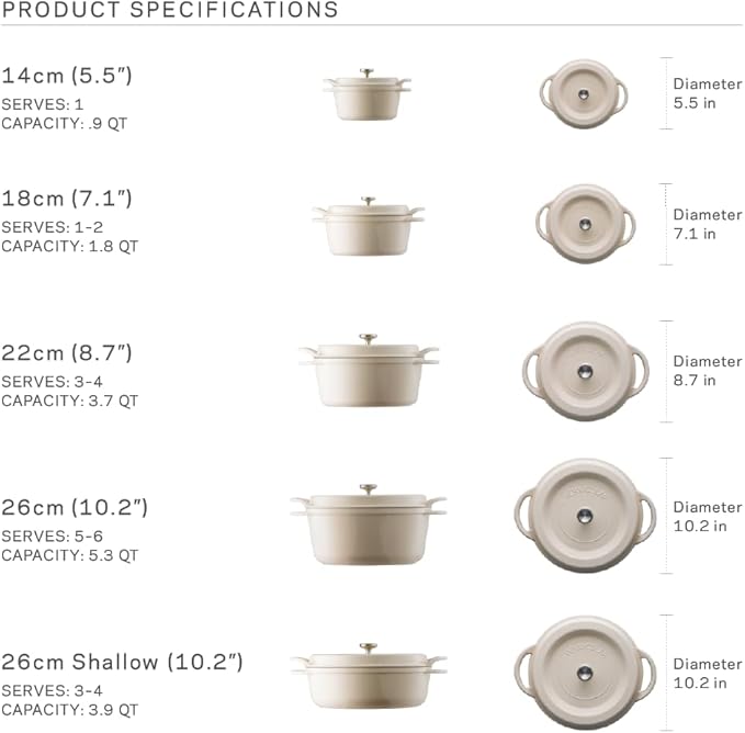 Vermicular Oven Pot | Non-Toxic Enameled Cast Iron Pot | 14cm (0.9 Qt) | Oven-safe | Induction-compatible | Dutch Oven | Made in Japan | Serves 1 | Natural Beige