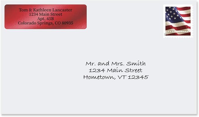 Colorful Images Red Metallic Foil Rolled Return Address Mailing Labels with Dispenser, Customize with Name & Shipping Address, 500 Self Adhesive, Easy Peel Sticker Label Roll, 3/4" x 2 1/2"
