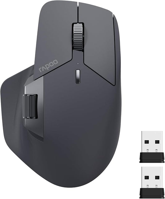 Rapoo MT760 Multi-Device Wireless Mouse, Bluetooth 5.0 and 2.4G Multi-Mode Connection, Up to 4 Devices, 11 Programmable Buttons, 4K DPI, 90 Days Battery Life, PC, Matte Black