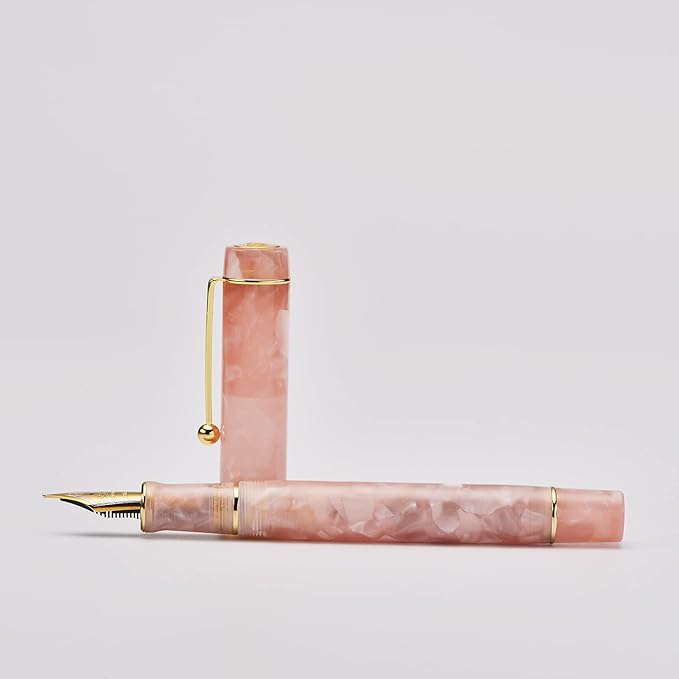 Jinhao 100 Fountain Pen Celluloid Classic Style, #6 Nib Smooth Writing Instrument with Refillable Converter and Pen Case Set