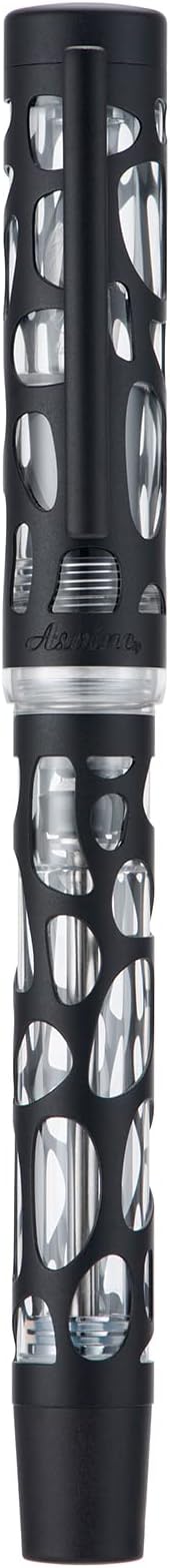 Asvine V169 Vacuum Filling Fountain Pen, Matte Black Water Drop Skeleton Transparent Acrylic Pen, Black Fine Nib Office Pen with Case Set