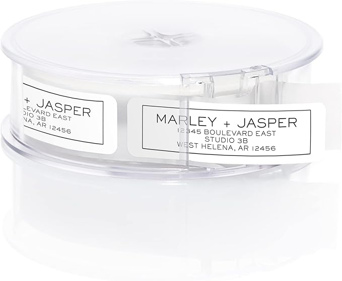 Simple Modern Outline Rolled Address Labels/Roll of 500 Square Box Personalized Address Labels/Designer Return Address Stickers in Elegant Plastic Dispenser