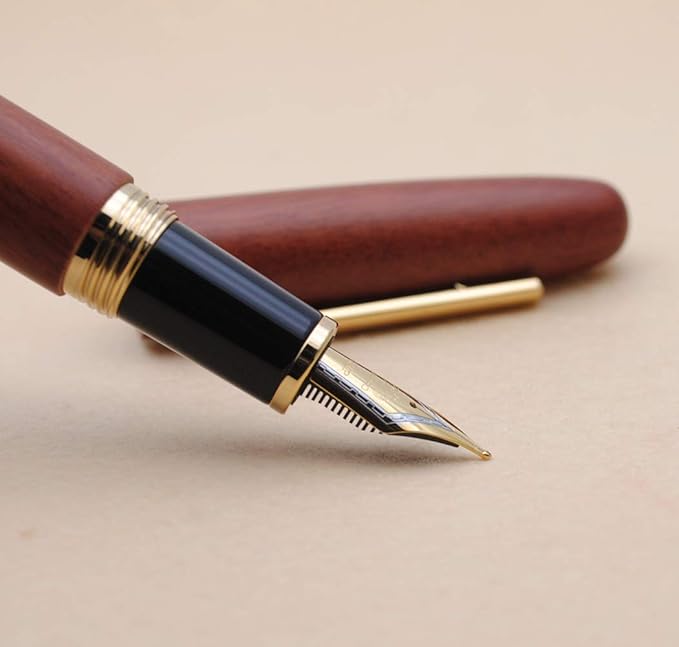 JINHAO 9056 Natural Wood Fountain Pen Handmade Ink Pen (Rosewood, Medium Nib 0.7mm)