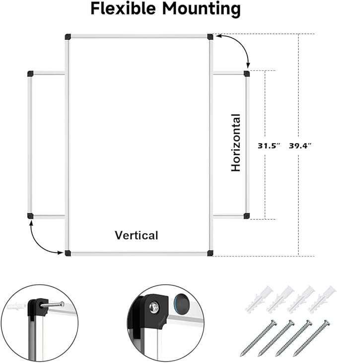 XBoard Magnetic Whiteboard 40 x 30 Inch, Dry Erase White Board for Wall with Marker Tray 3' x 2.5' | Aluminum Frame Message Presentation Board for Home School & Office