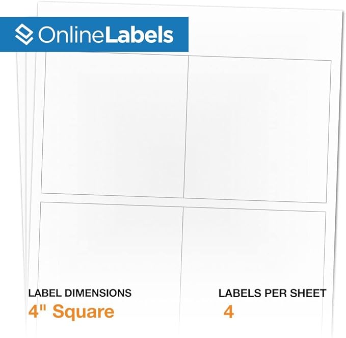 4 x 4 Square Label - Pack of 1,000 Labels, 250 Sheets - Inkjet/Laser Printer - Online Labels