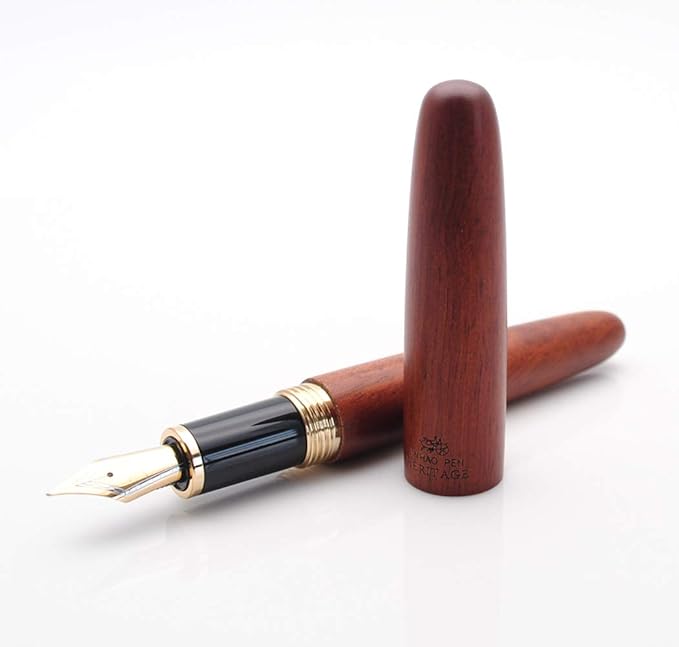 JINHAO 9056 Natural Wood Fountain Pen Handmade Ink Pen (Rosewood, Medium Nib 0.7mm)