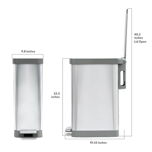 Glad Slim Trash Can with Clorox Odor Protection - Narrow Kitchen Garbage Bin with Soft Close Lid, Step On Foot Pedal and Waste Bag Roll Holder, All Stainless, 45 Liter