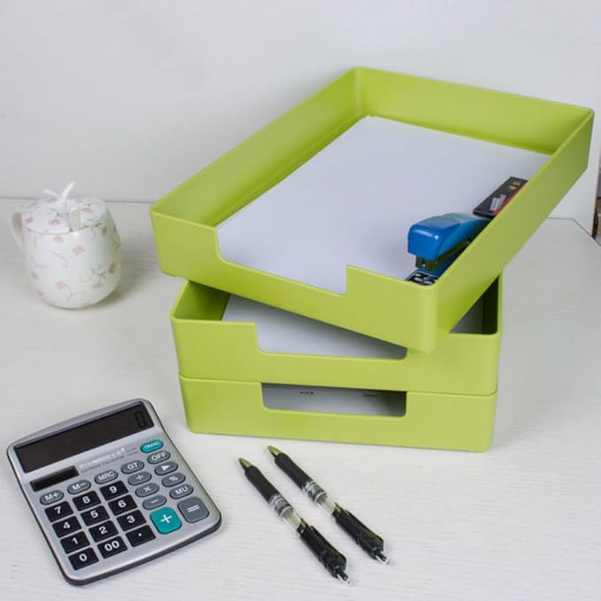 Desk Letter Tray, 2PCS A4 Size Plastic Stackable File Document Organizer, Office Desktop File Paper Holder, Book Storage Rack,Anti-Skid Stacking Support for Office Supplies (Green)