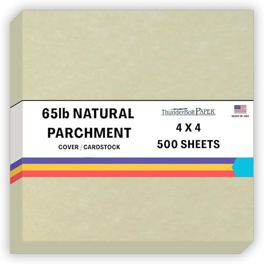 500 Natural Parchment 65lb Cover Paper Sheets 4 X 4 Inches Cardstock Weight Colored Sheets 4" X 4" (4X4 Inches) Small Square Card Size - Printable Old Parchment Semblance