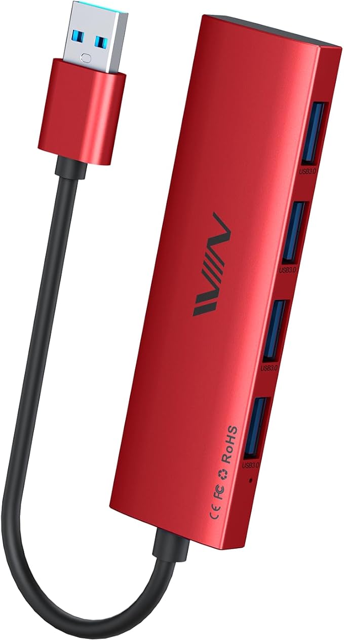 USB 3.0 Hub,4 Port USB Splitter Extender Portable Adapter Multiport Data Hub for Laptop,Xbox, Flash Drive,HDD,Console,Camera,Keyborad,Mouse Windows,Mac OS PC,Not Designed to Charge Devices-Red