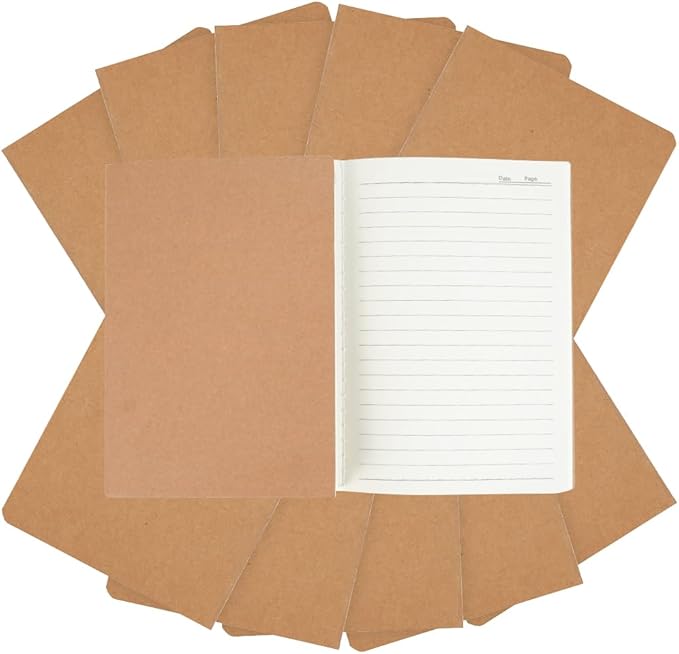 Bulk A5 Journal Notebook, Kraft Cover 80 Pages Lined Paper Journal for Traveler, Notes, Memo - Bulk Journals Sewn Brown Notebook for School Supplies, Office Supplie (line 80pages, 10pack)