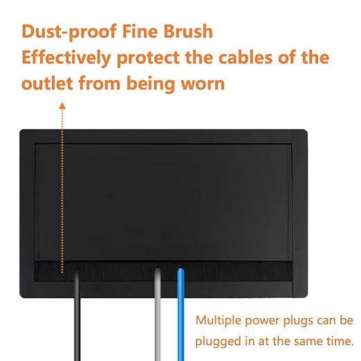 ZESHAN Brush Cable Cubby Connectivity Box Conference Table Power Box with Power Socket, USB and Type C Charger, Black